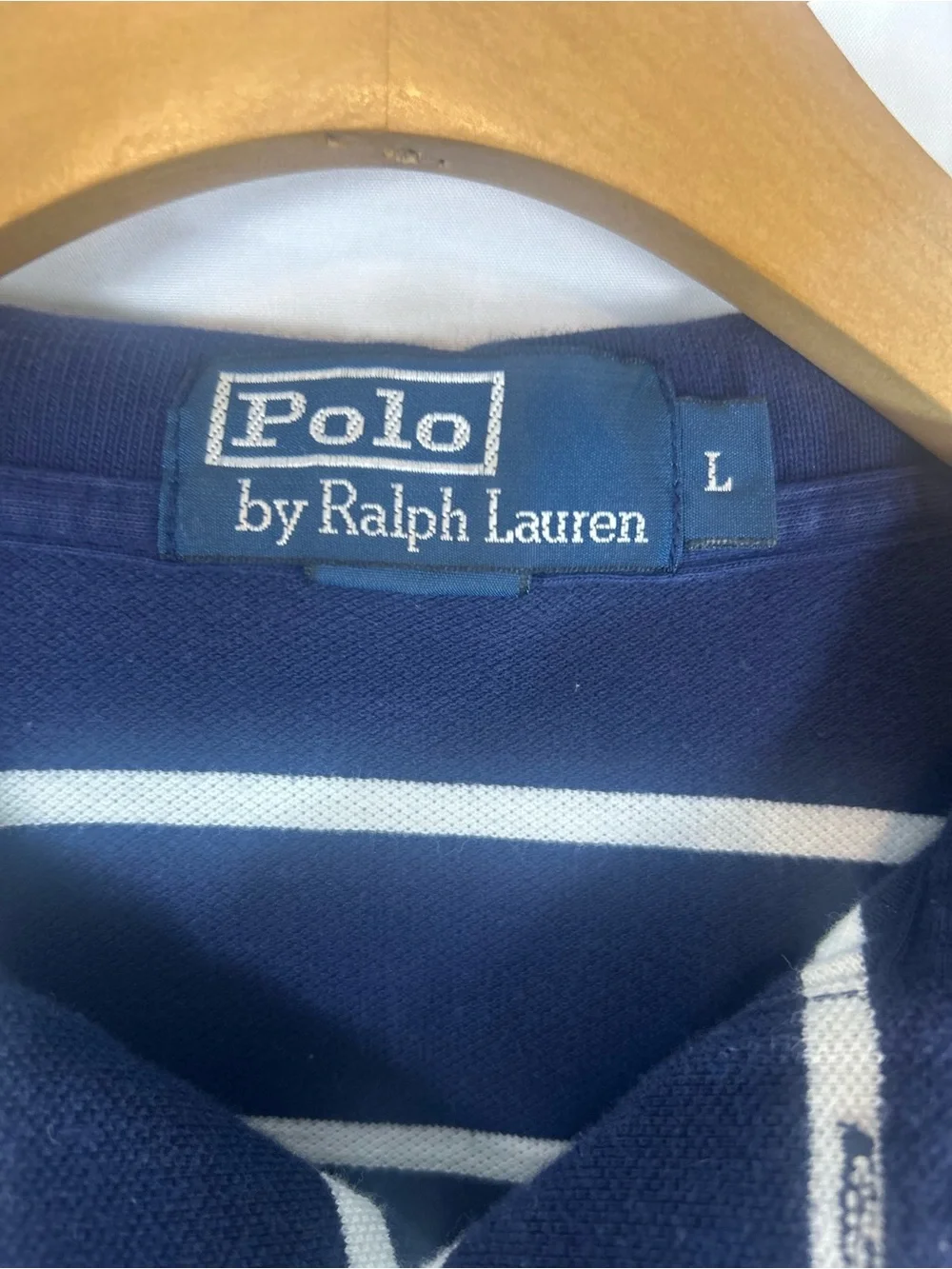 Polo by Ralph Lauren Navy & White Striped Polo with Yellow Pony Logo